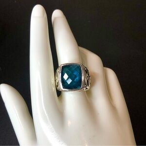 LOIS HILL Sterling Silver Cut Out Ring with Faceted London Blue Topaz Sz 9